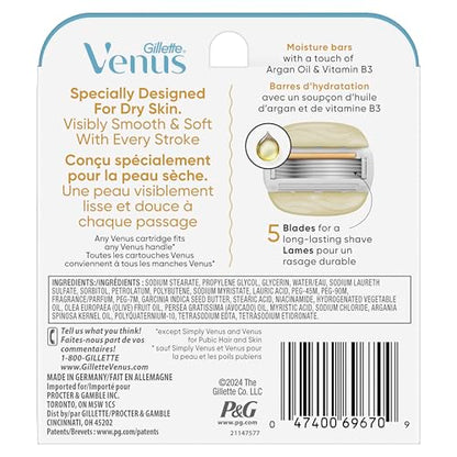 Venus MoistureGlide Women's Razor Blades, With Built-in Shave Gel Bars, 6 Razor Blade Refills