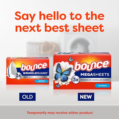 Bounce Mega Dryer Sheets, Fresh Breeze, 130 Count (Packaging May Vary)