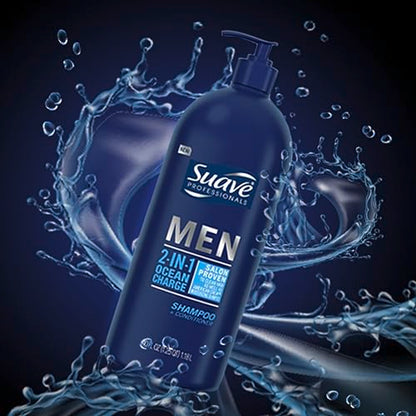 Suave Men Shampoo and Conditioner 2 in 1 Ocean Charge Refreshing, Cleanse and Conditions Hair, 40 oz Pack of 3