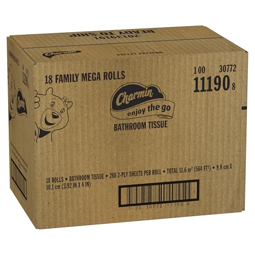 Charmin Toilet Paper Ultra Soft Cushiony Touch, 18 Family Mega Rolls = 90 Regular Rolls