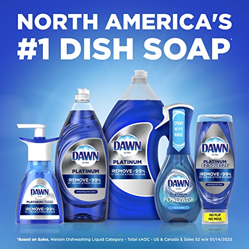 Dawn Dish Soap Squeeze Bottle, EZ-Squeeze Platinum Dish Soap Liquid+Non-Scratch Sponges for Dishes, Fresh Rain, Includes 3x18oz Bottles+2 Sponges