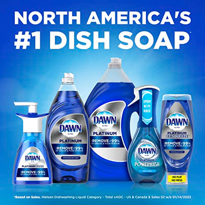 Dawn Dish Soap Squeeze Bottle, EZ-Squeeze Platinum Dish Soap Liquid+Non-Scratch Sponges for Dishes, Fresh Rain, Includes 3x18oz Bottles+2 Sponges