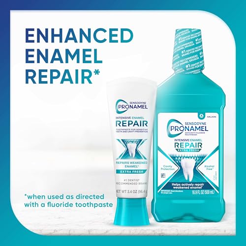 Sensodyne Pronamel Intensive Enamel Repair Alcohol-Free Mouthwash to Help Actively Repair Enamel and Protect Against Cavities, Extra Fresh, 3 x 16.9 fl oz