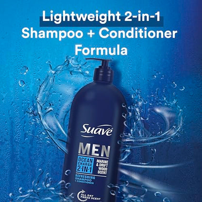Suave Men Shampoo and Conditioner 2 in 1 Ocean Charge Refreshing, Cleanse and Conditions Hair, 40 oz Pack of 3