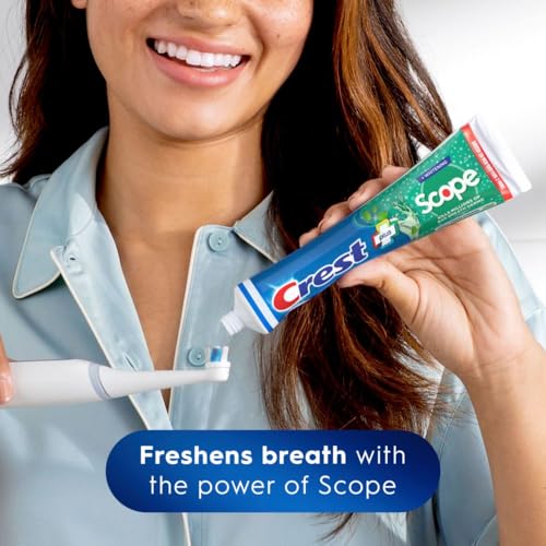 Crest + Scope Whitening Toothpaste - Pack of 3, 5.4 Oz Tubes - Anticavity Fluoride Toothpaste, Fresh Breath, Kills Germs - Tartar Protection, Enamel Protection - Minty Fresh Flavor