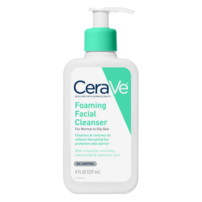 CeraVe Foaming Facial Cleanser, Daily Face Wash for Oily Skin, Hyaluronic Acid + Ceramides + Niacinamide, Fragrance Free & Paraben Free, Non-Drying Oil Control Face Wash, 8 Fluid Ounces