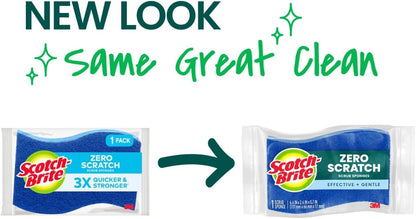Scotch-Brite Zero Scratch Scrub Sponge, 9 Kitchen Sponges for Cleaning Around the Home, Bathroom & More, Effective + Gentle Dish Scrubber, Best for Nonstick Pots and Pans, Safe on Most Surfaces