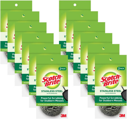 Scotch-Brite Stainless Steel Scrubbers, Ideal for Cast Iron Pans, Powerful Scrubbing for Stubborn Messes, 48 Scrubbers