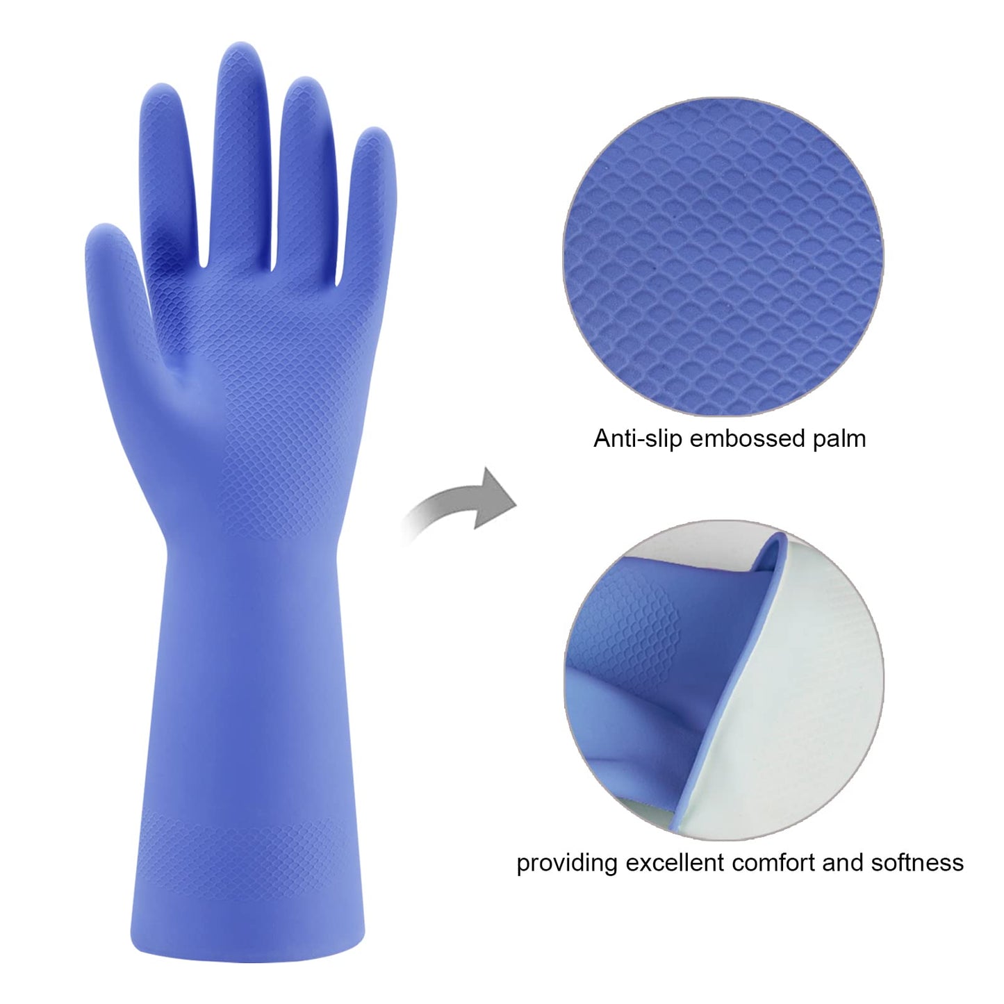 Rubber Kitchen Dishwashing Gloves - 4 Pairs Colorful Reusable Household Cleaning Gloves for Washing Dishes and Cleaning Tasks, Flexible Long-lasting and Non-Slip (Large, Blue+Pink+Yellow+Orange)