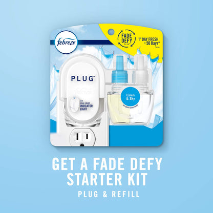 Febreze Plug In Air Freshener, Odor-Fighting Scented Oil Starter Kit, Air Fresheners for Home and Bathroom and Kitchen, Long Lasting for Strong Odors, Downy April Fresh Scent, Warmer + 2 Refill