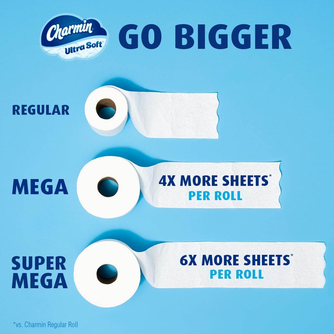 Charmin Ultra Soft Toilet Paper 6 Mega Rolls, 224 Sheets Per Roll, 1.5 pounds