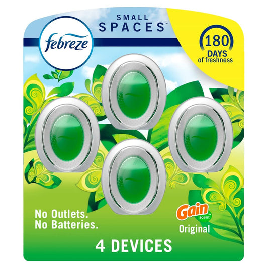 Febreze Small Spaces Air Freshener, Odor-Fighting, Plug In Alternative, Air Fresheners for Home and Bathroom and Kitchen, Closet Air Fresheners, Gain Original Scent, 4 Count