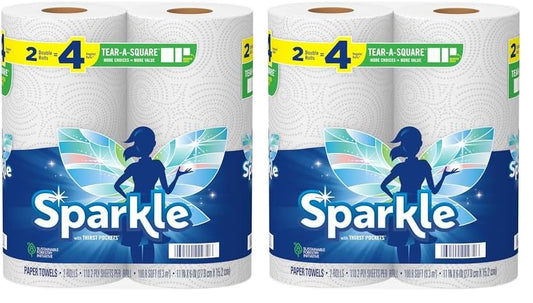 Sparkle® Tear-A-Square® Paper Towels, 2 Double Rolls : 4 Regular Rolls, 2 Count (Pack of 2)