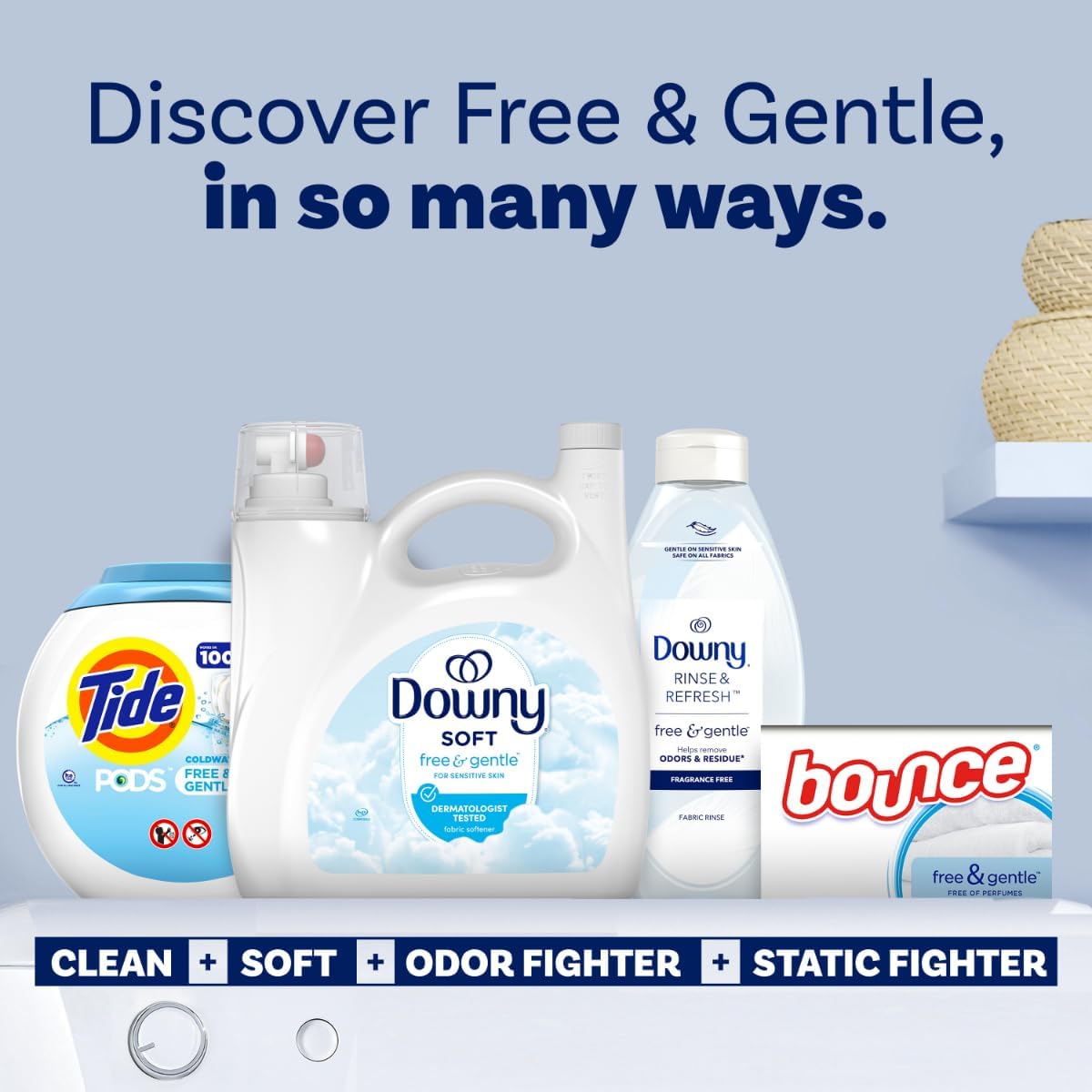 Downy Free & Gentle Fabric Softener, Fabric Conditioner, Hypoallergenic, 190 Loads, 140 fl oz, Downy Fabric Softener, Liquid Fabric Softener