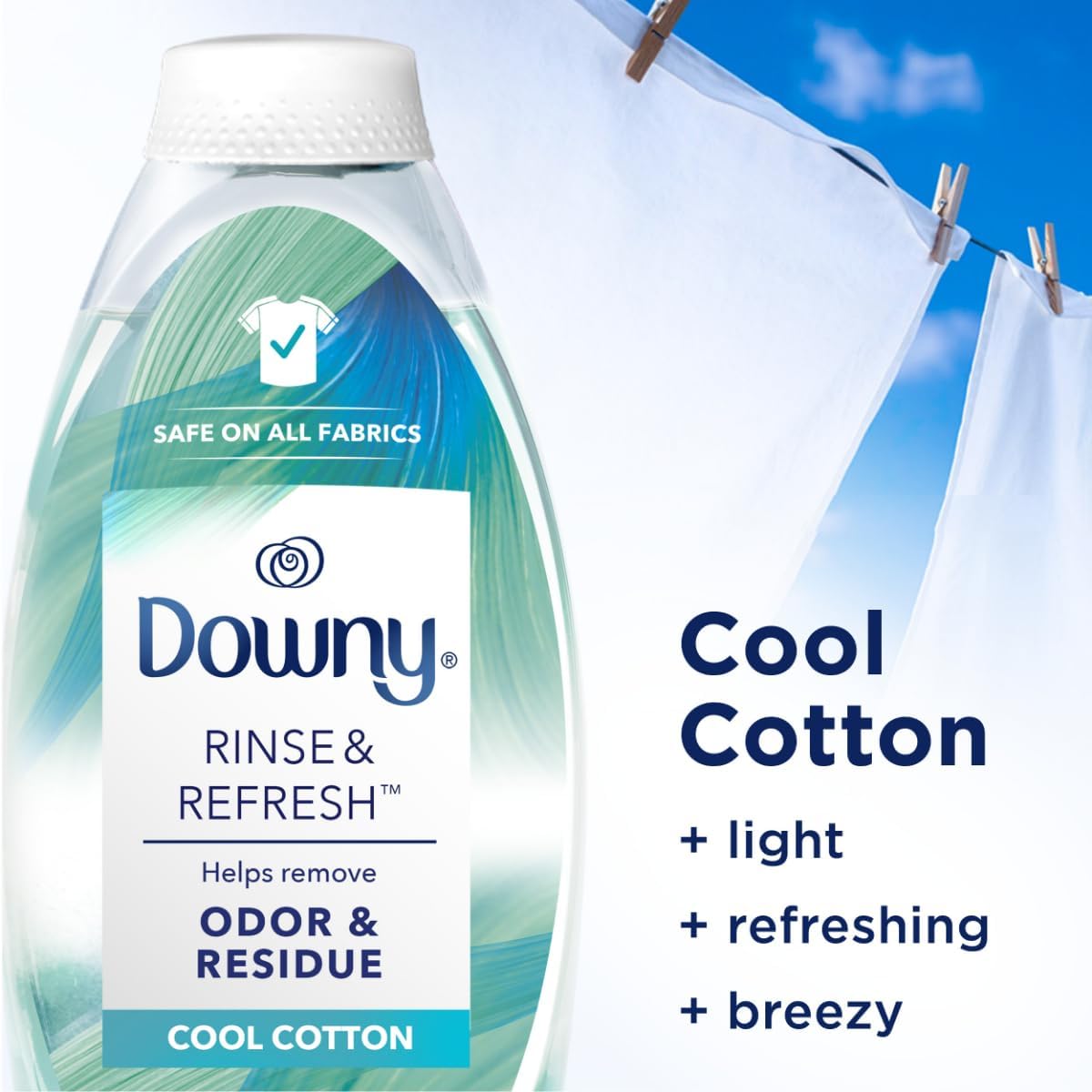 Downy Rinse & Refresh Laundry Odor Remover And Fabric Softener, Cool Cotton, 48 Fl Oz, HE Compatible Laundry Sanitizer, Safe On All Fabrics, Downy Fabric Softener, Liquid Fabric Softener