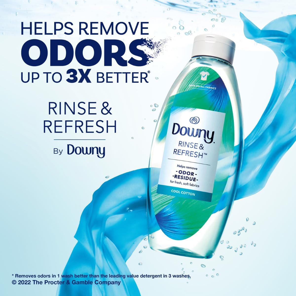 Downy Rinse & Refresh Laundry Odor Remover And Fabric Softener, Cool Cotton, 48 Fl Oz, HE Compatible Laundry Sanitizer, Safe On All Fabrics, Downy Fabric Softener, Liquid Fabric Softener