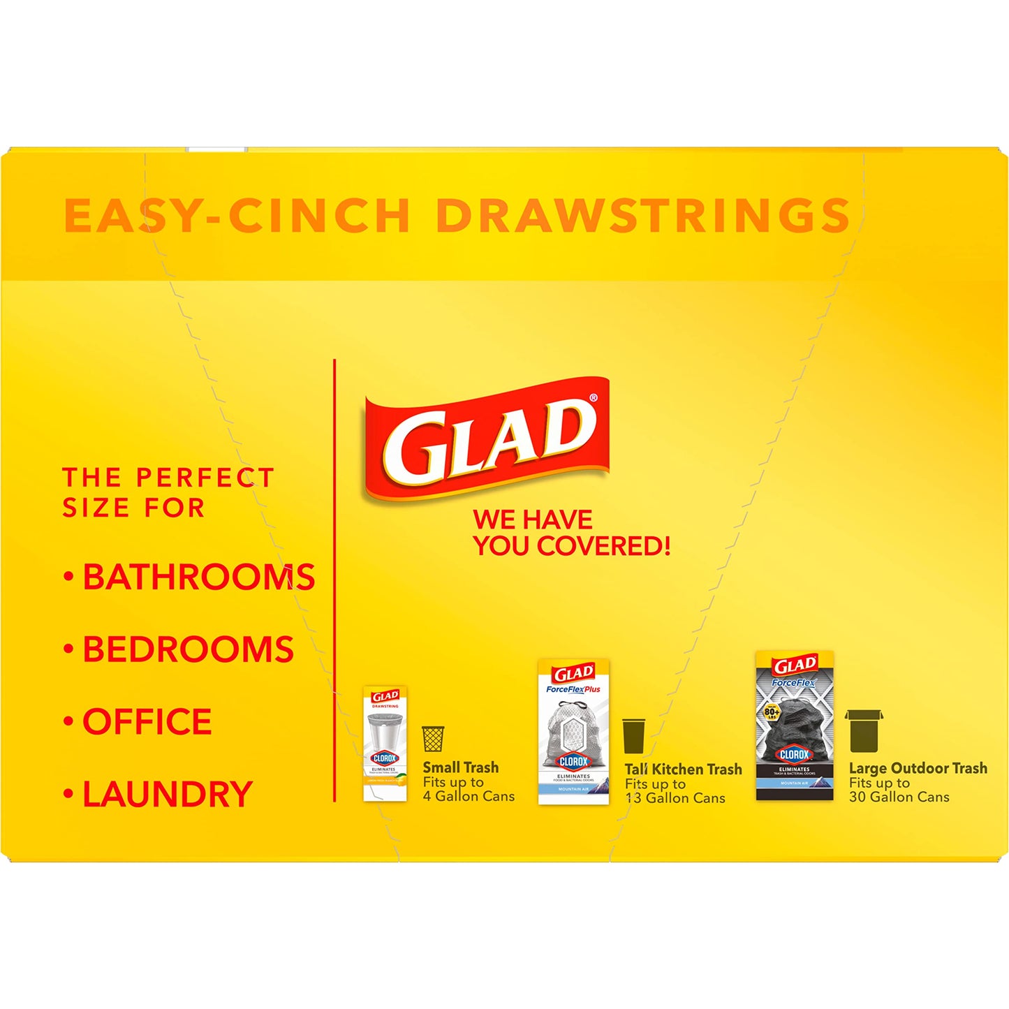 Glad Trash Bags, Medium Drawstring Garbage Bags, 8 Gallon, White, Fragrance Free, 80 Count, Pack May Vary