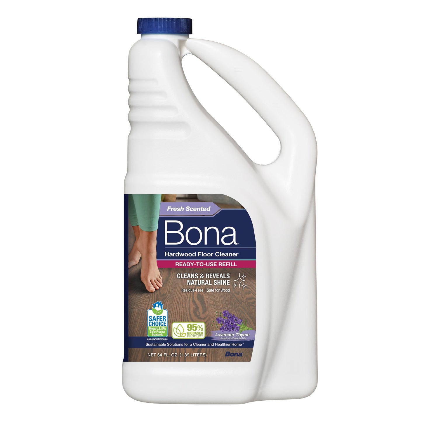 Bona Hardwood Floor Cleaner Refill - 64 fl oz - Lavender Thyme - Refill Spray Mops and Spray Bottles - Residue-Free Floor Cleaning Solution for Hardwood Floors