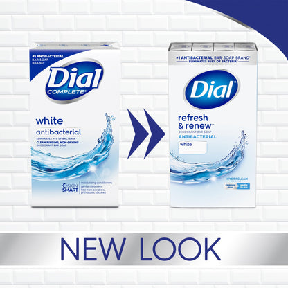 Dial Antibacterial Bar Soap, Refresh & Renew, White, 4 oz, 32 Bars
