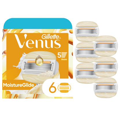 Venus MoistureGlide Women's Razor Blades, With Built-in Shave Gel Bars, 6 Razor Blade Refills