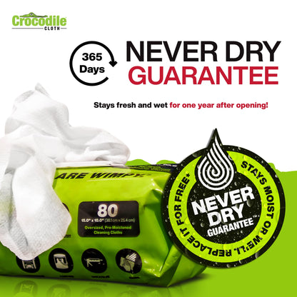Crocodile Cloth PowerScrub - 80 Dual Surfaced Cloths, 10in X 15in. Large, Moist, Absorbent and Disposable Cleaning Cloths. Safe on Skin and Multiple Surfaces. (6500-080)