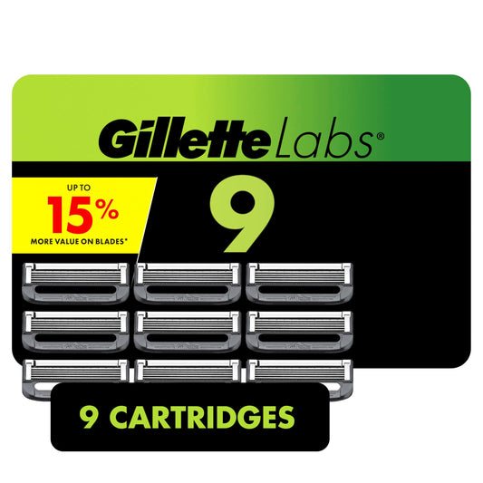 GilletteLabs Razor Blade Refills, Ultimate Precision Trimmer, 5 Bladed Razor Refills, Compatible with Exfoliating Bar and Heated Razor, 9 Refills