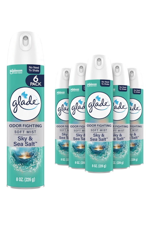 Glade Air Freshener Room Spray, Sky & Sea Salt Scent, Odor Fighting to Deliver Long Lasting Freshness, 8 Oz, 6 Count