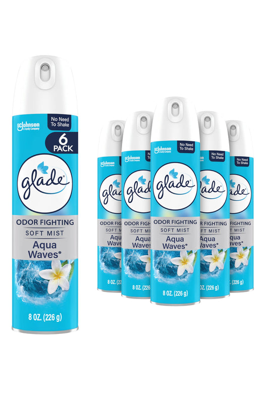 Glade Air Freshener Room Spray, Aqua Waves Scent, Odor Fighting to Deliver Long Lasting Freshness, 8 Oz, 6 Count