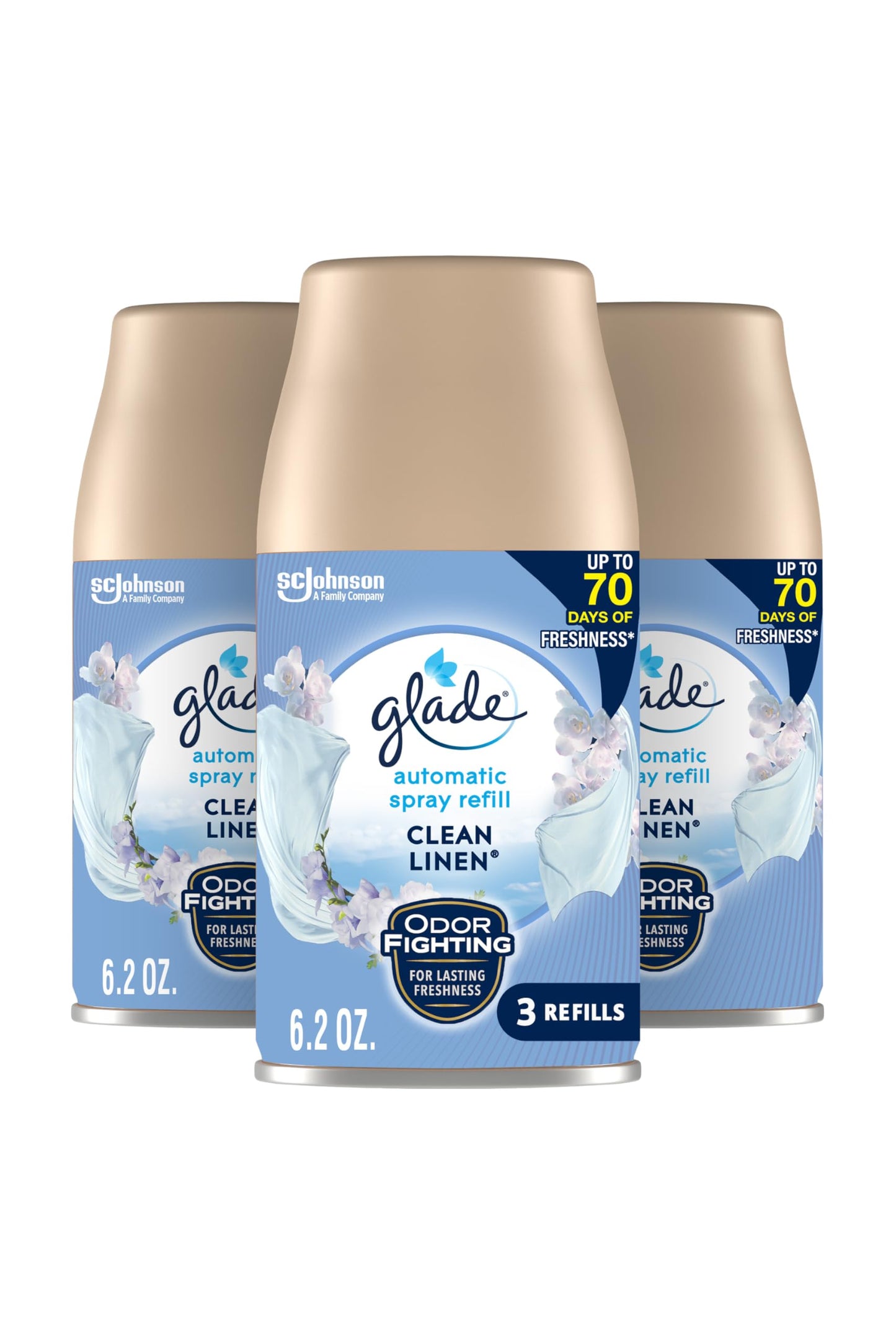 Glade Automatic Spray Air Freshener Refill, Scented Air Freshener for Home and Bathroom, Clean Linen, 6.2 Oz, 3 Count