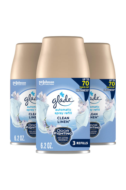 Glade Automatic Spray Air Freshener Refill, Scented Air Freshener for Home and Bathroom, Clean Linen, 6.2 Oz, 3 Count