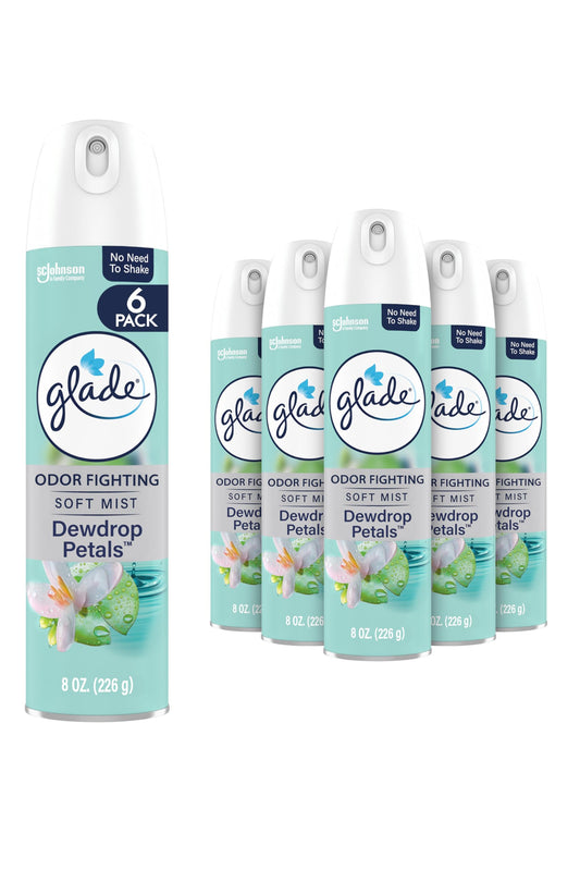 Glade Air Freshener Room Spray, Dewdrop Petals, Odor Fighting to Deliver Long Lasting Freshness, 8 Oz, 6 Count