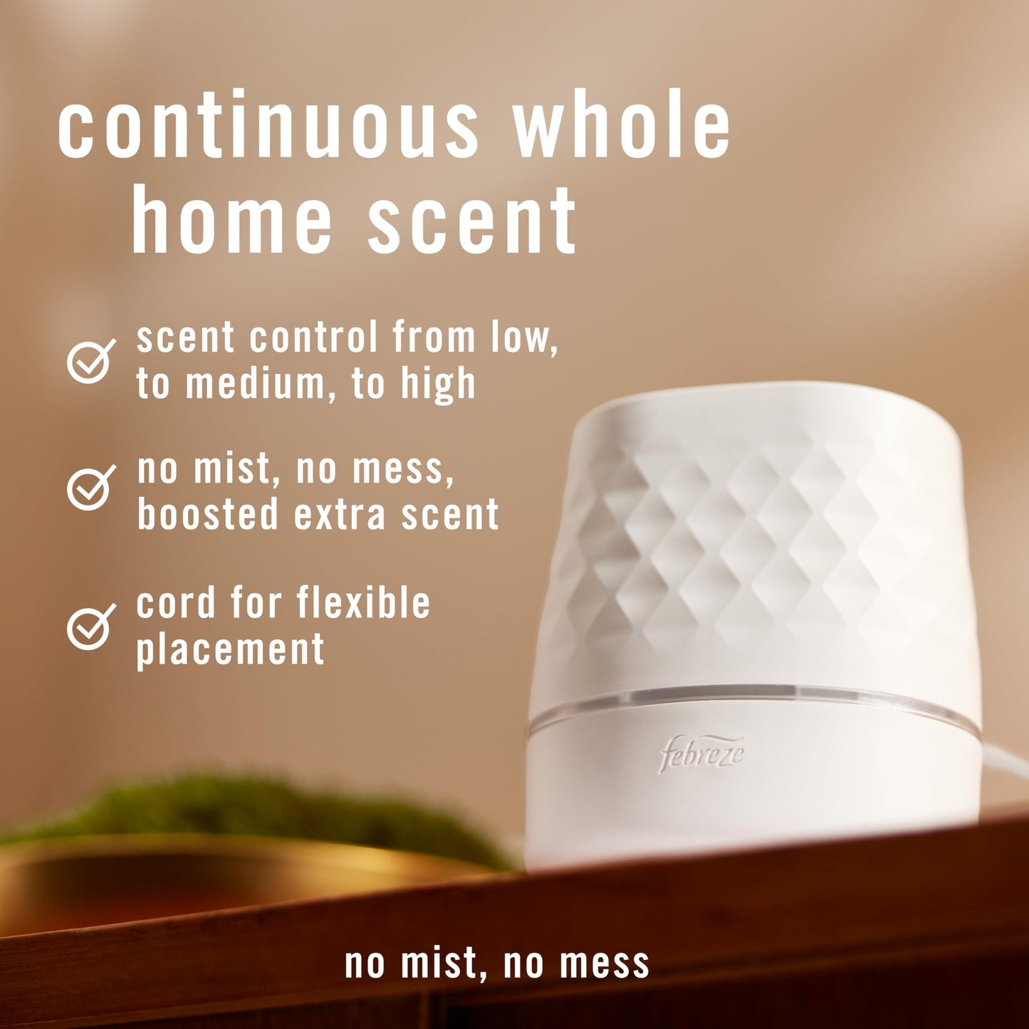 Febreze PLUG Scent Booster Starter Kit, Oil Diffuser, Air Freshener Plug In, Continuous Scent Device + 2 Gain Original Refills