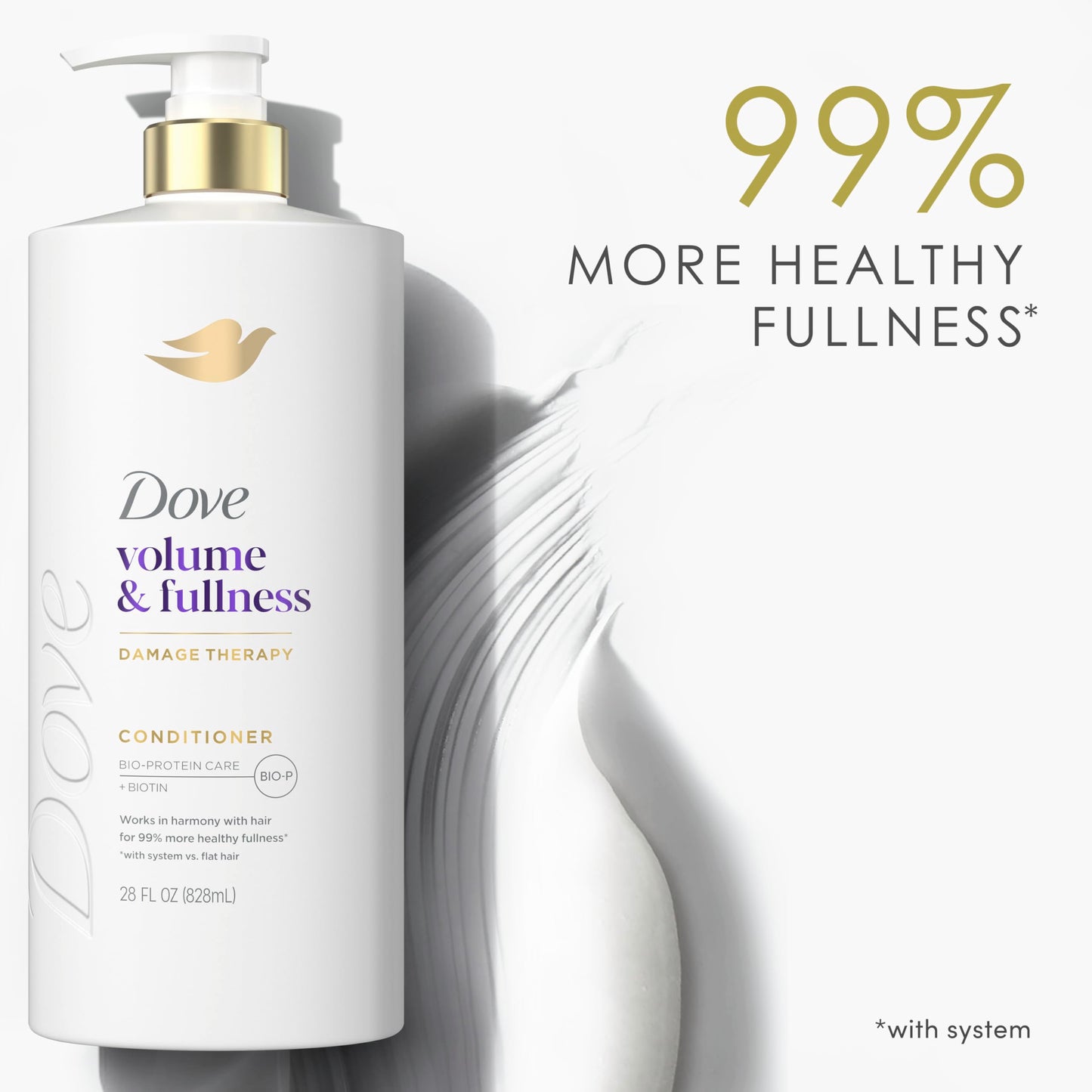 Dove Conditioner Volume & Fullness for Fine, Thin Hair with Liquid Bio-Protein Care Technology and Biotin 28 Fl oz