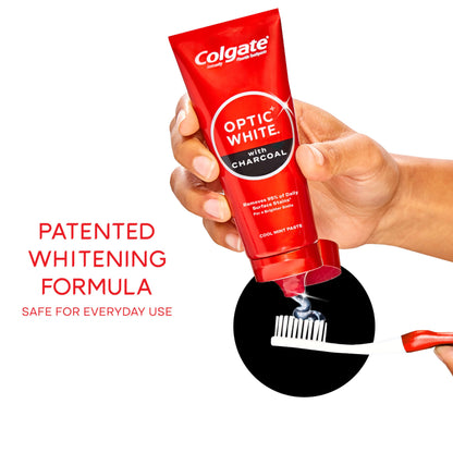 Colgate Optic White Charcoal Whitening Toothpaste, Cool Mint, Enamel-Safe with Fluoride, 2 Pack 4.2oz Tubes