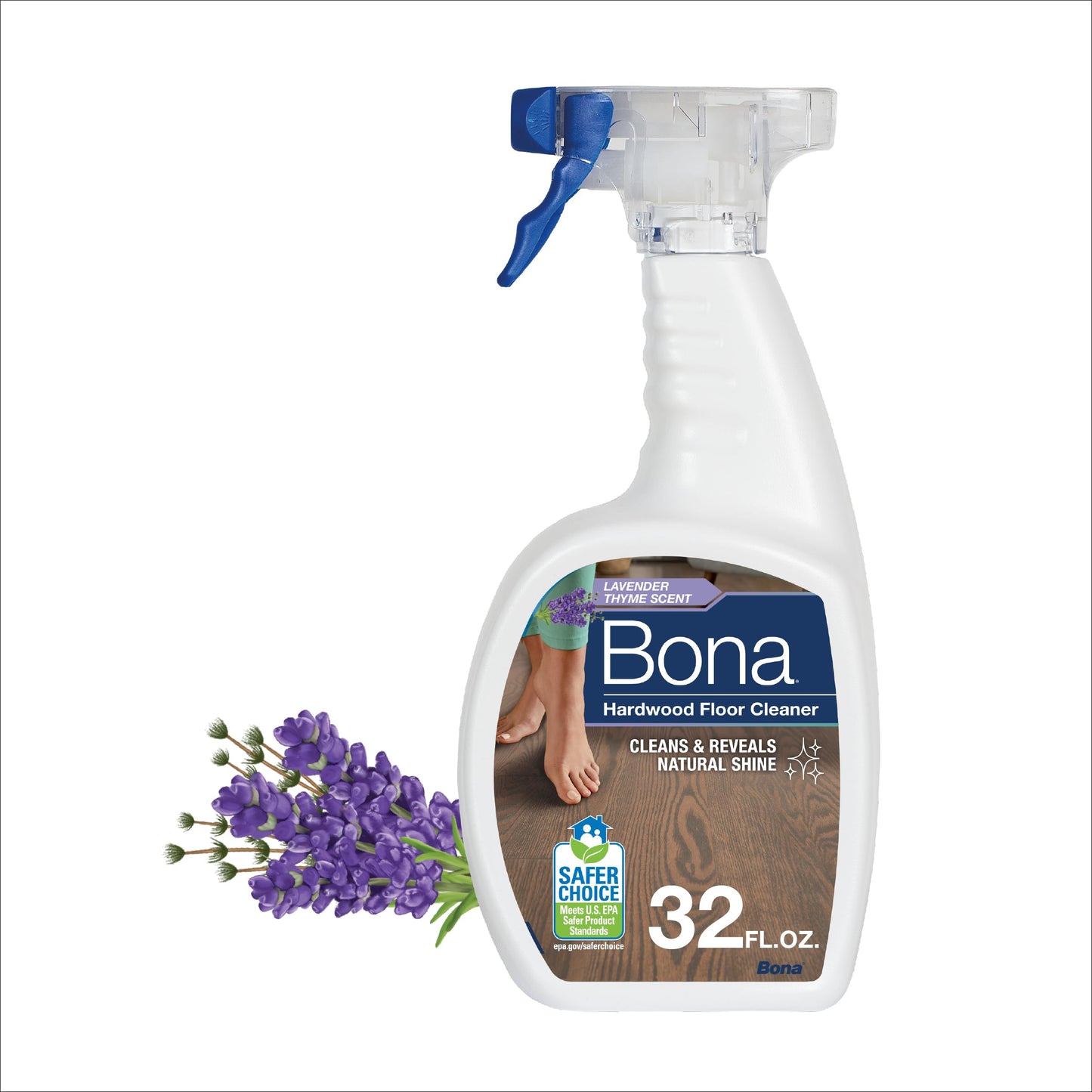 Bona Hardwood Floor Cleaner Spray - 32 fl oz - Lavender Thyme Scent - Refillable - Residue-Free Floor Cleaning Solution for Wood Floors