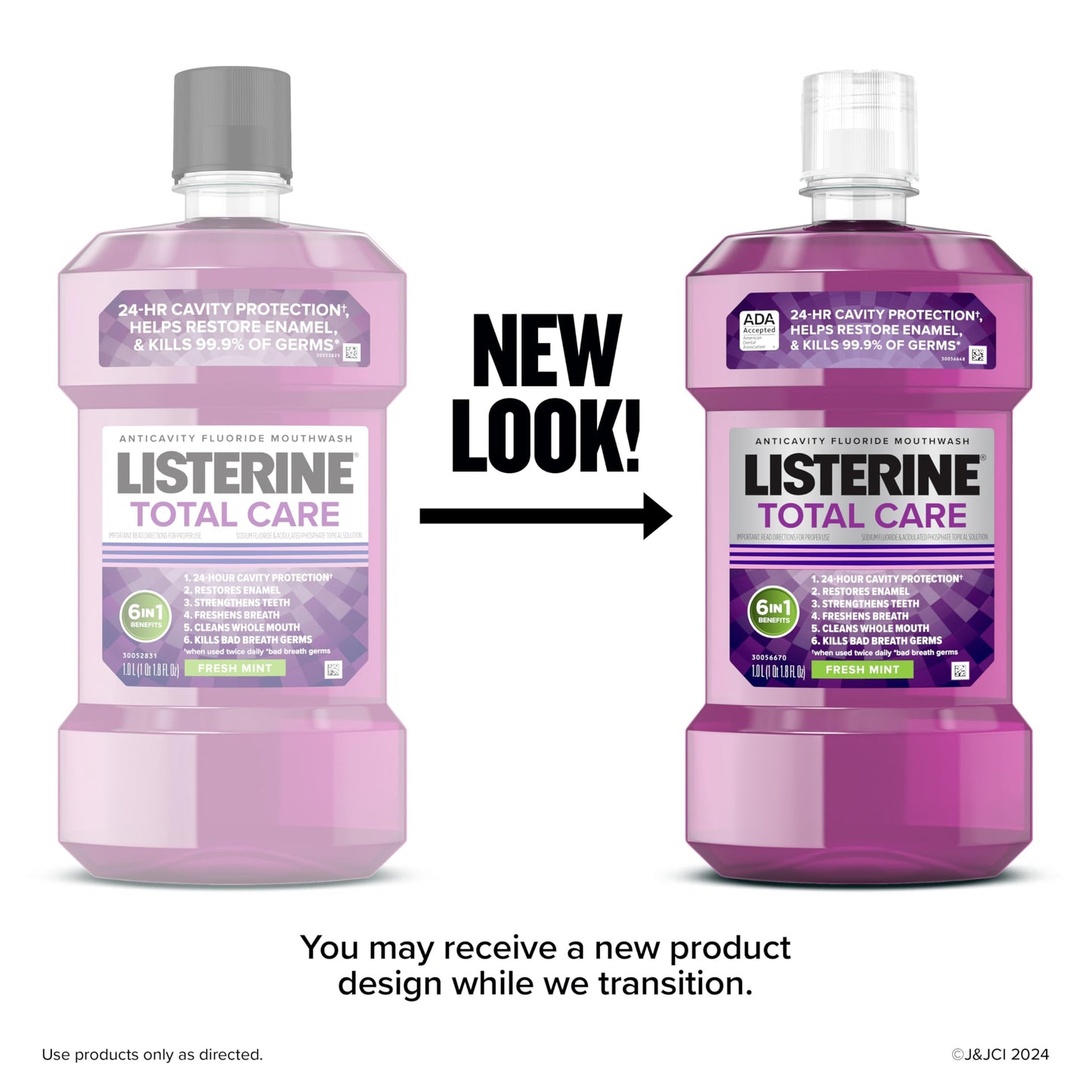Listerine Total Care Anticavity Fluoride Mouthwash, 6 Benefits in 1 Oral Rinse Helps Kill 99% of Bad Breath Germs, Prevents Cavities, Strengthens Teeth, ADA-Accepted, Fresh Mint, 1 L
