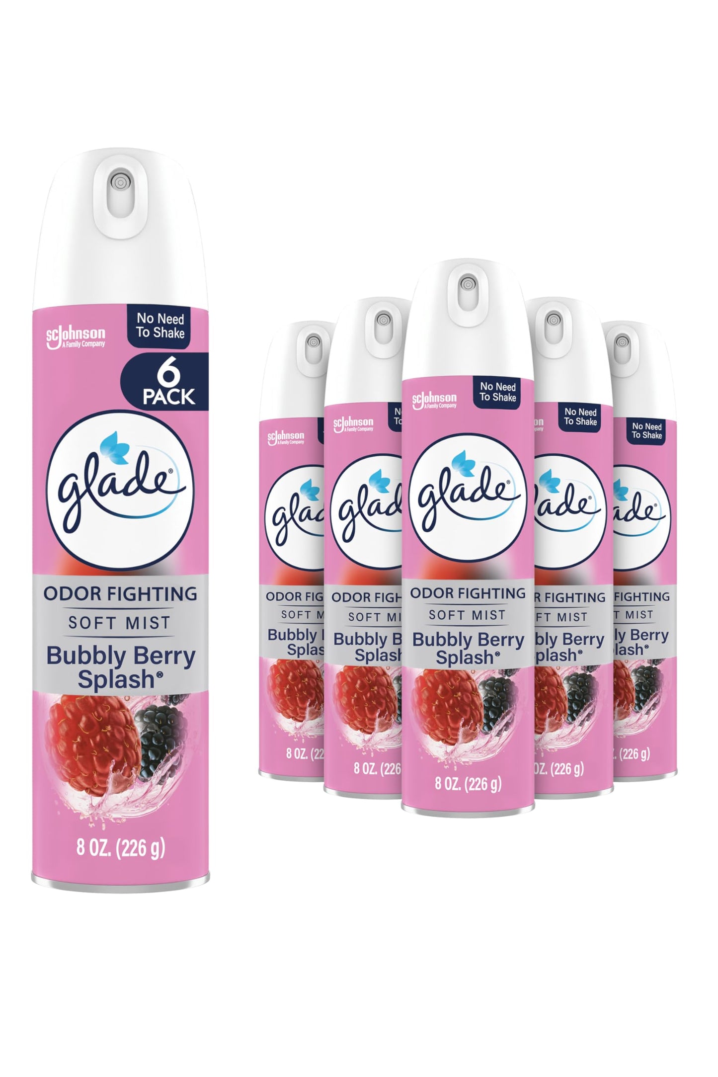 Glade Air Freshener Room Spray, Bubbly Berry Splash Scent, Odor Fighting to Deliver Long Lasting Freshness, 8 Oz, 6 Count