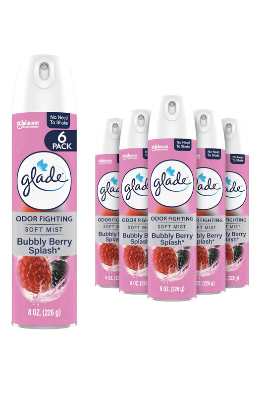 Glade Air Freshener Room Spray, Bubbly Berry Splash Scent, Odor Fighting to Deliver Long Lasting Freshness, 8 Oz, 6 Count