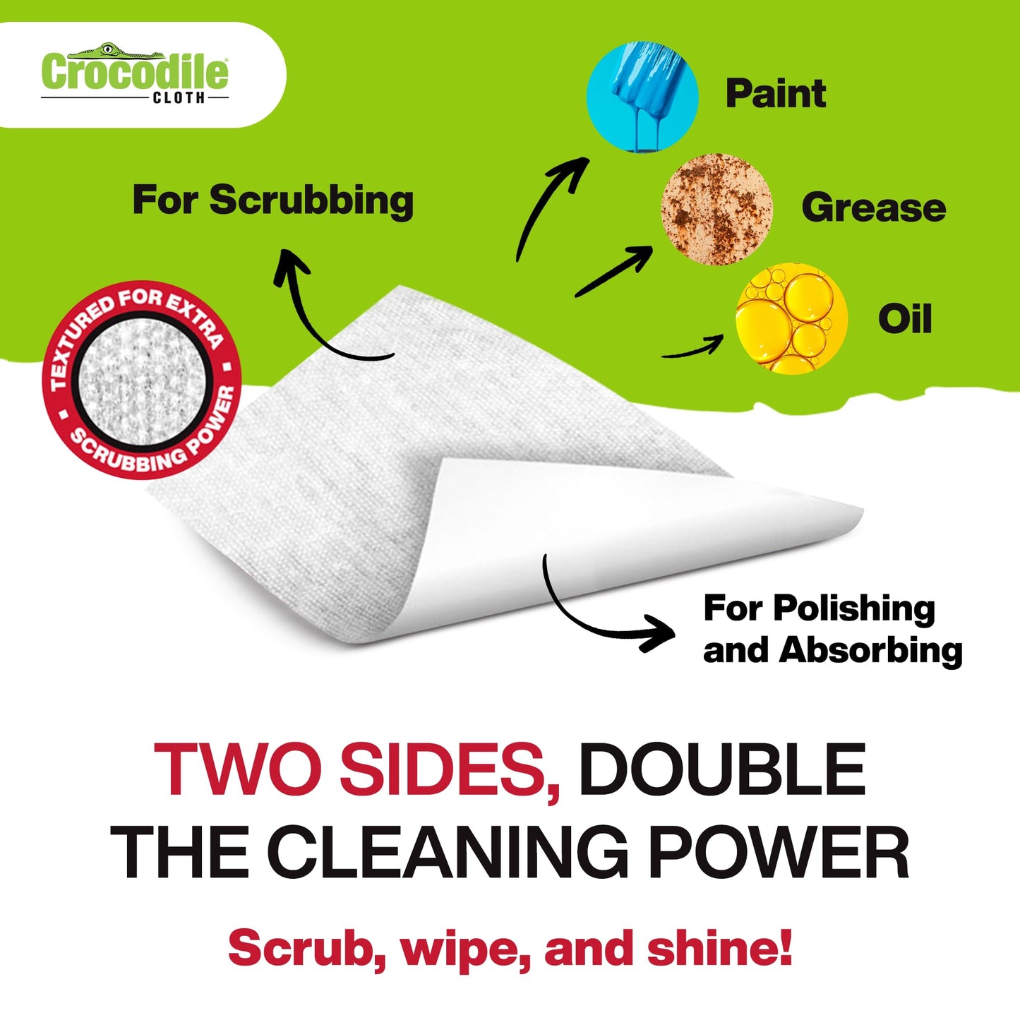 Crocodile Cloth PowerScrub - 80 Dual Surfaced Cloths, 10in X 15in. Large, Moist, Absorbent and Disposable Cleaning Cloths. Safe on Skin and Multiple Surfaces. (6500-080)