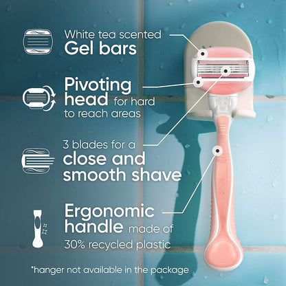 Gillette Venus ComfortGlide White Tea Women's Razor, Handle + 4 Blade Refills
