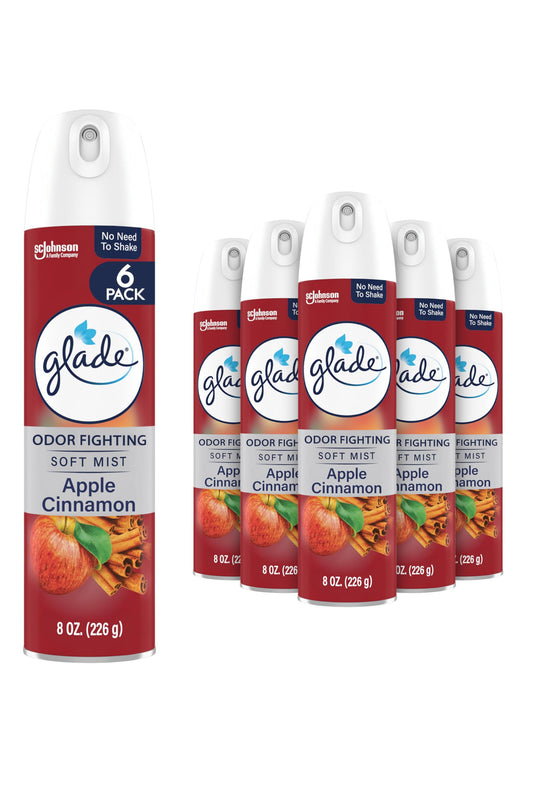 Glade Air Freshener Room Spray, Apple Cinnamon Scent, Odor Fighting to Deliver Long Lasting Freshness, 8 Oz, 6 Count
