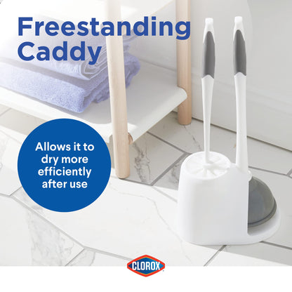Clorox Toilet Bowl Brush & Plunger Combo Set with Storage Caddy - Toilet Plunger for Bathroom, Bathroom Organizers & Storage, Bathroom Accessories, Toilet Unclogger, Long Handled Toilet Brush