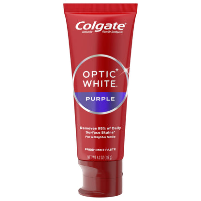 Colgate Optic White Purple Toothpaste for Teeth Whitening, Enamel-Safe Mint, 3 Pack, 4.2 oz