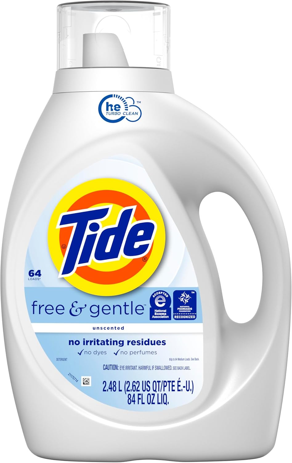 Tide Free & Gentle Liquid Laundry Detergent, 84 fl oz, 64 Loads, HE Compatible