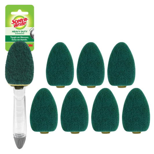 Scotch-Brite Heavy Duty Dishwand Kit, 1 Dish Wand & 7 Sponge Refills, Keep Hands Out of the Mess, Removes Stuck-on Food, Best for Cast Iron Skillets & Grill Grates, Fits all Scotch Brite Refills