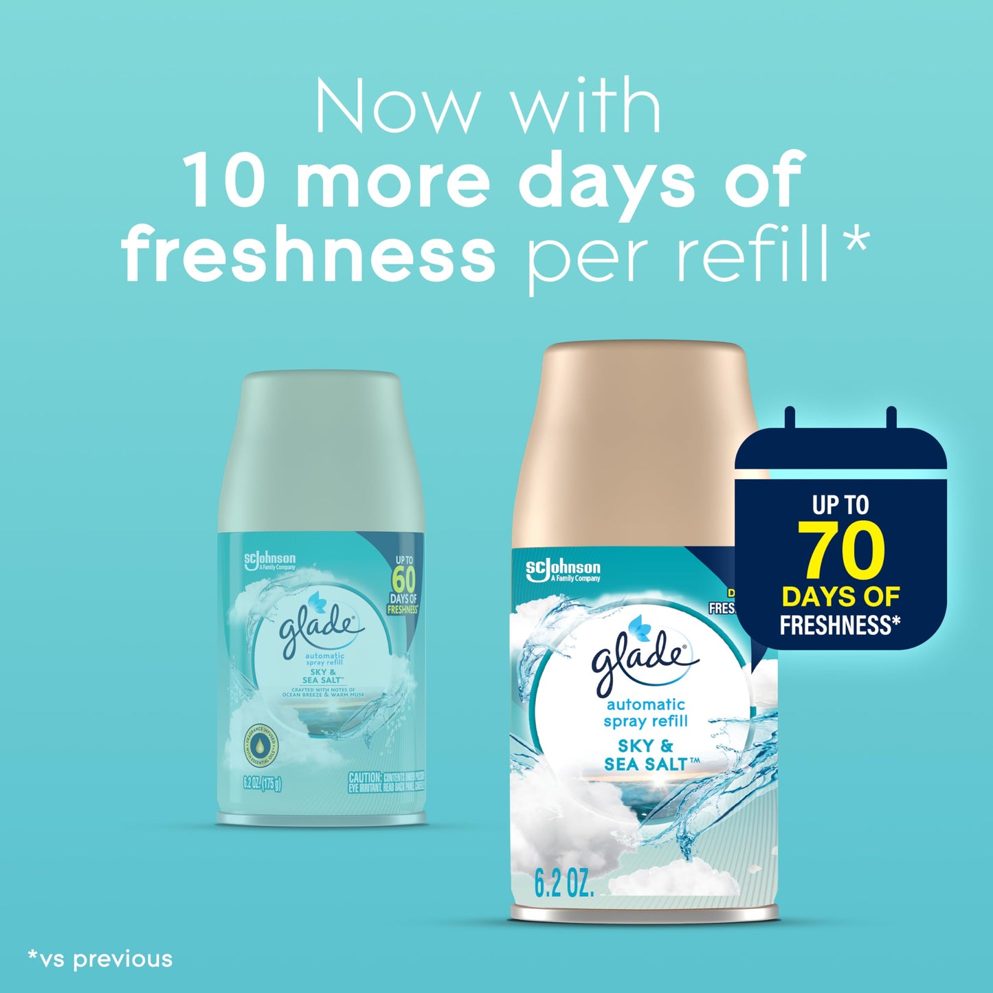 Glade Automatic Spray Refill, Air Freshener for Home and Bathroom, Sky & Sea Salt, 6.2 Oz, 2 Count
