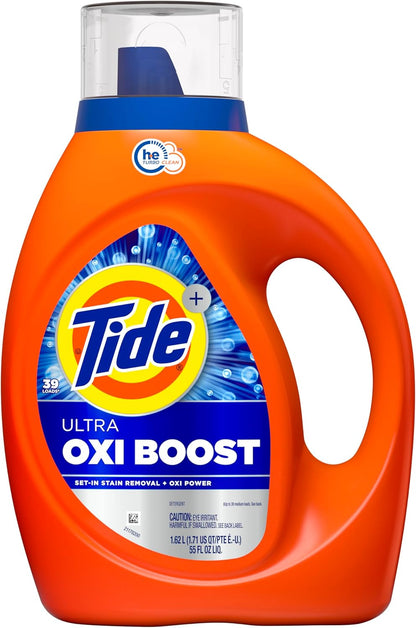 Tide Ultra Oxi Boost Liquid Laundry Detergent, 55 fl oz, 39 Loads, Advanced Stain Remover, Laundry Detergent Liquid with Extra Oxi Power