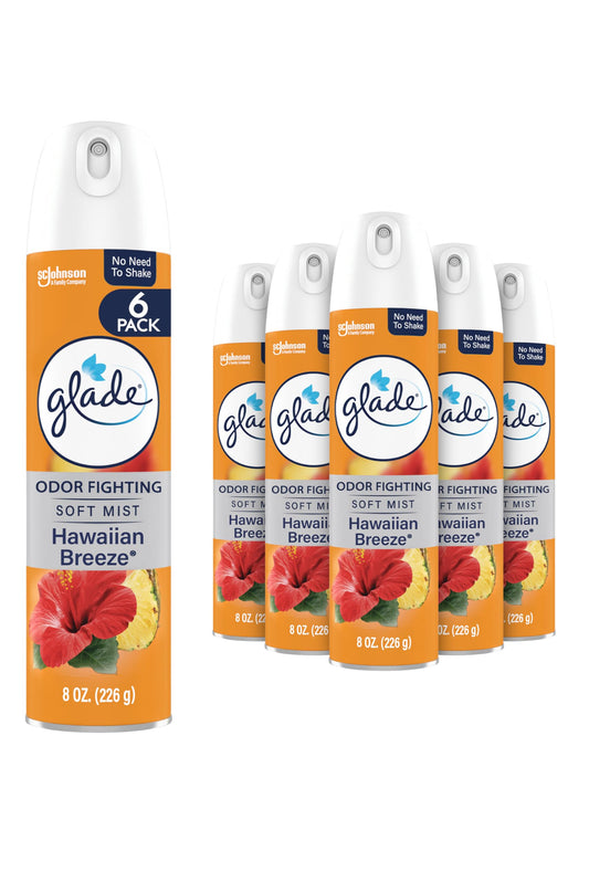 Glade Air Freshener Room Spray, Hawaiian Breeze Scent, Odor Fighting to Deliver Long Lasting Freshness, 8 Oz, 6 Count