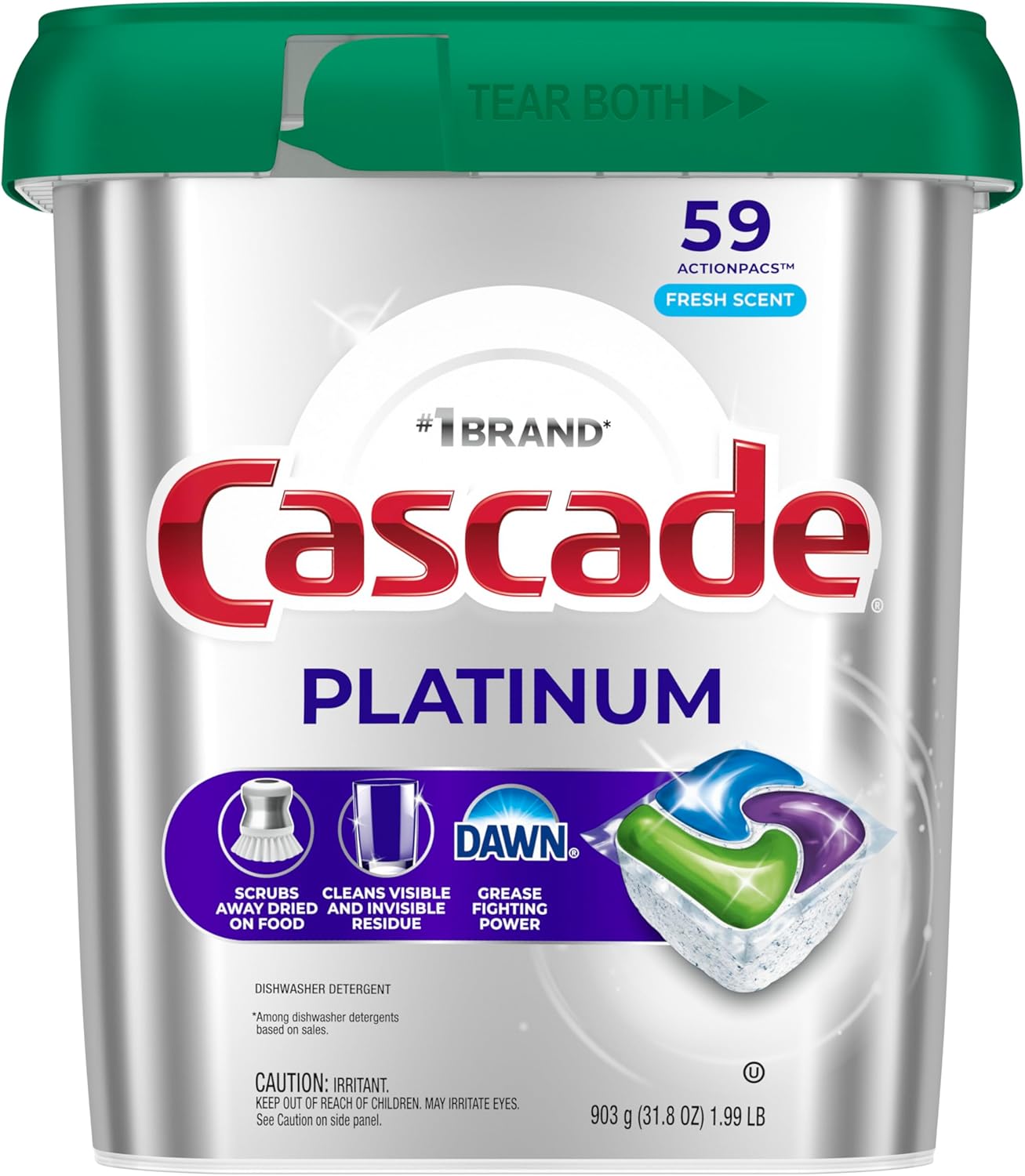 Cascade Platinum Dishwasher Pods, Dishwasher Detergent, Dish Detergent Soap, Fresh, 59 Count