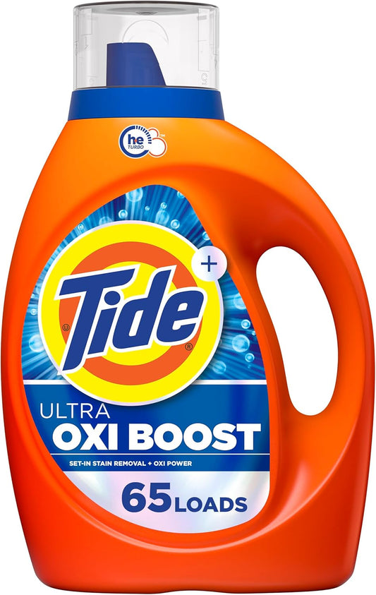 Tide Ultra Oxi Boost Liquid Laundry Detergent, 92 fl oz, 65 Loads, Advanced Stain Remover, Laundry Detergent Liquid with Extra Oxi Power